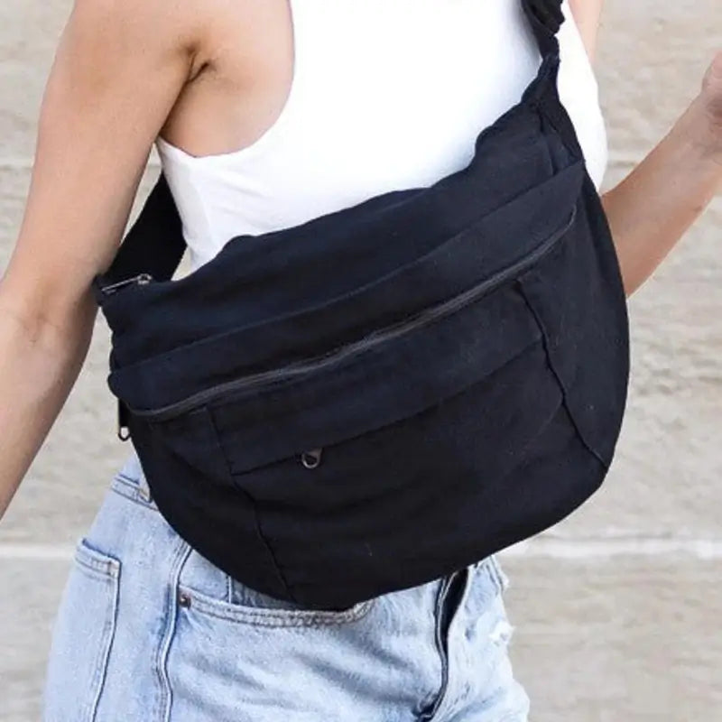 Banane Sac Xxl Tendance Grand Sac Banane Noir En Velours Côtelé De