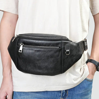 Sac banane de luxe imperméable en cuir irisé noir pour homme - sac-banane-boutique