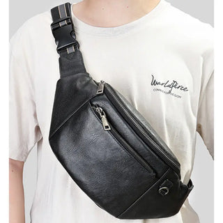 Sac banane de luxe imperméable en cuir irisé noir pour homme - sac-banane-boutique