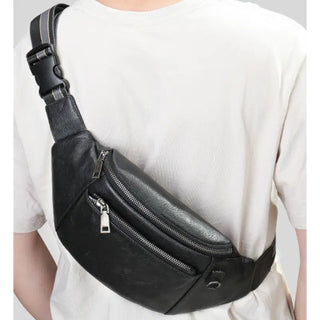 Sac banane de luxe imperméable en cuir irisé noir pour homme - sac-banane-boutique