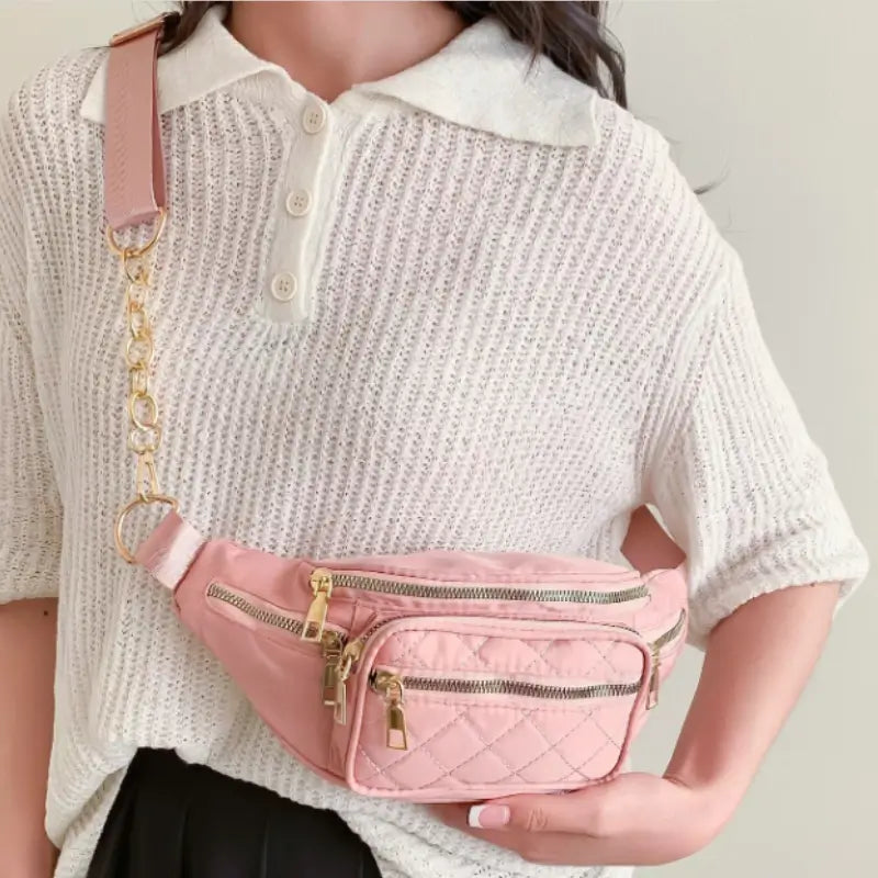 Sac Banane Rose Matelassé et à Bandoulière pour Femme