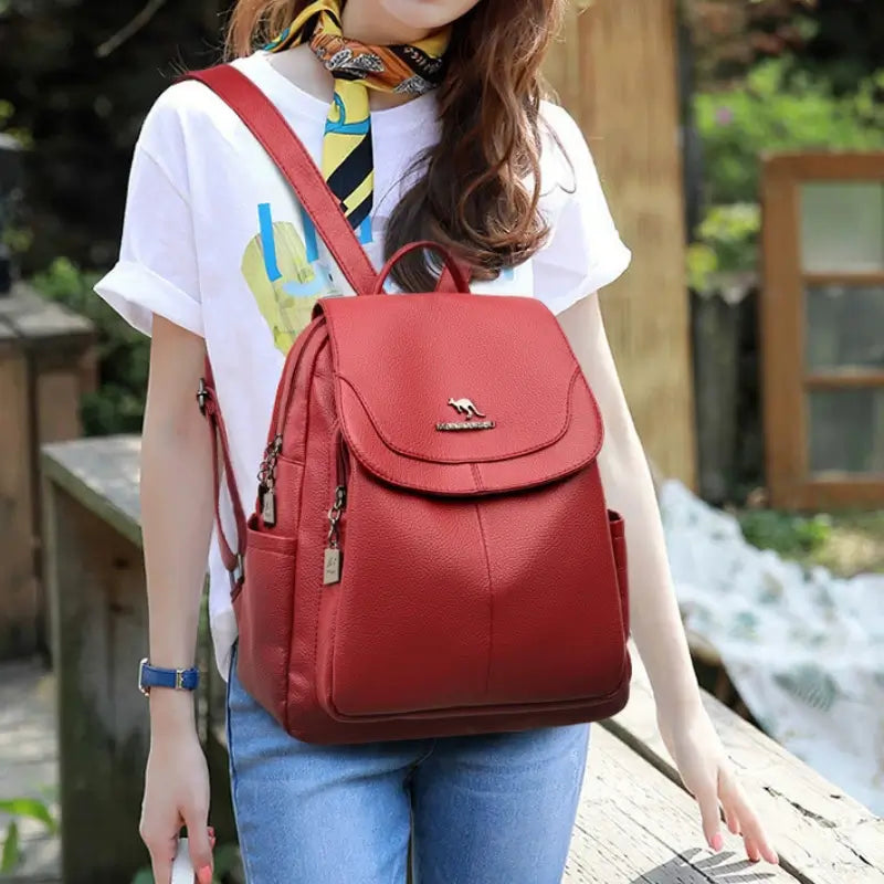 Sac à dos chic en cuir rouge pour femme